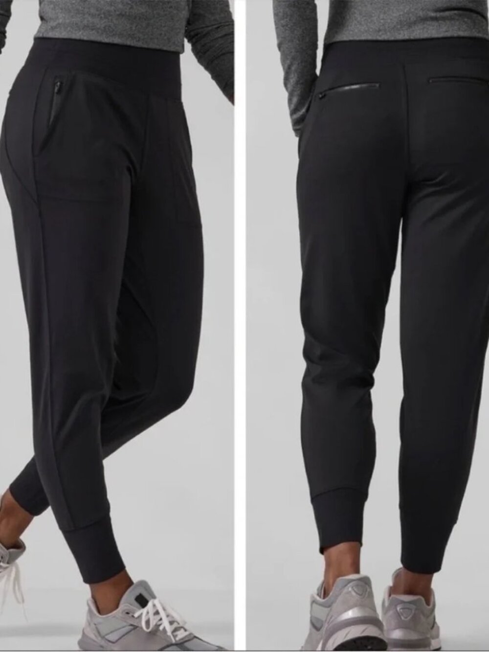 ATHLETA Venice Jogger Pants Womens Large Black Knit Zip Pocket Stretch Athletic